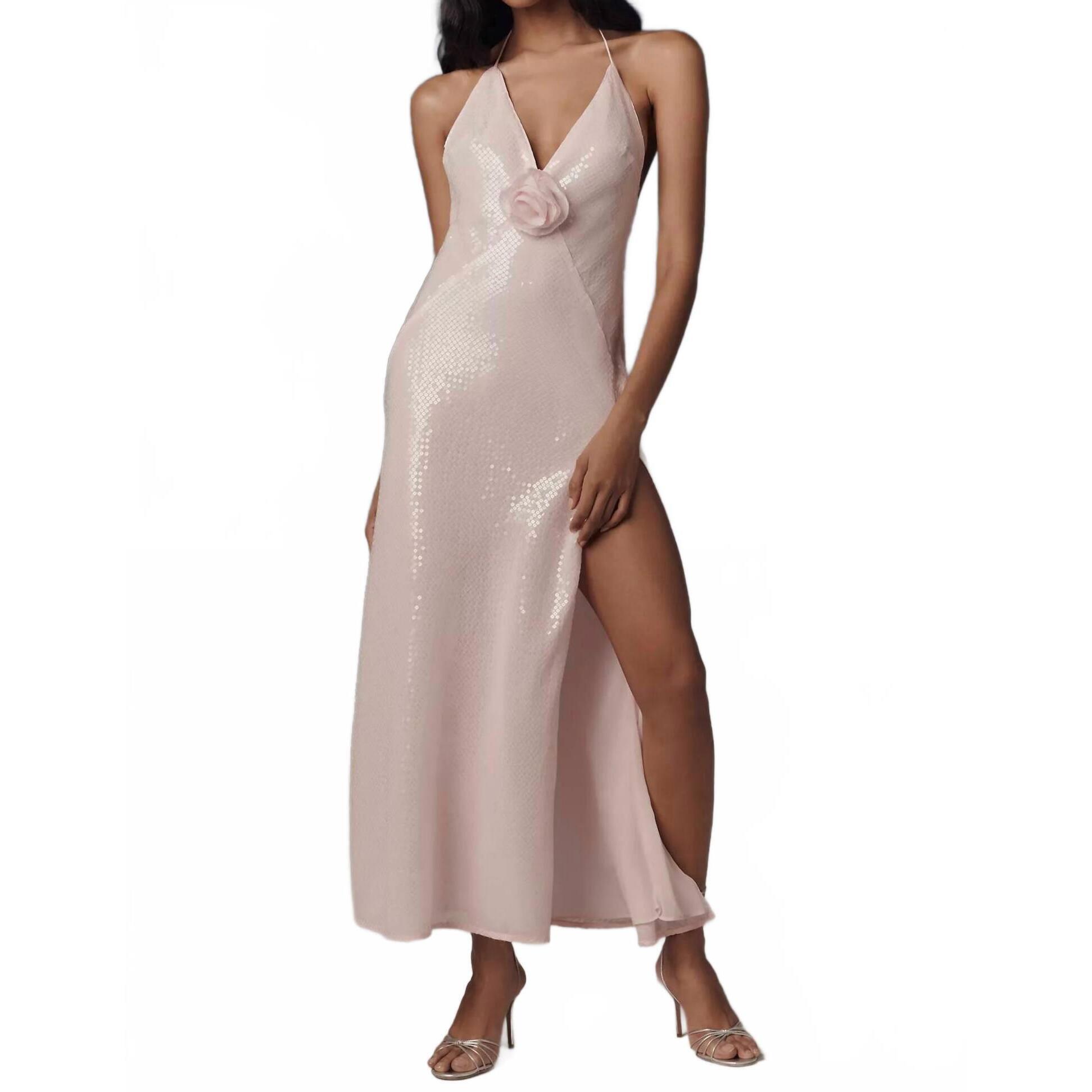 New Bardot Aradia Sequin Halter Slip Dress In Pink